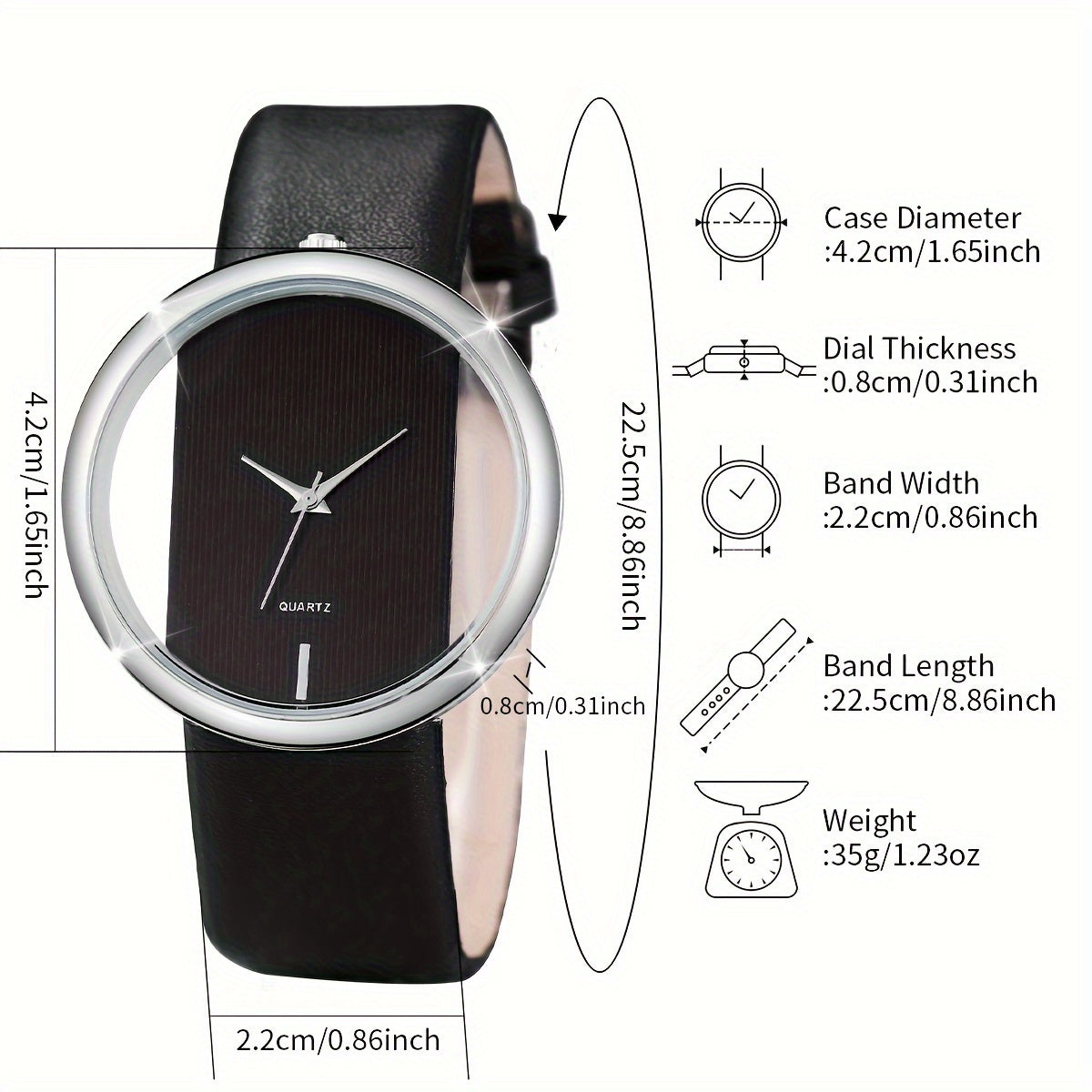 2pcs/set Women'S Fashion Hollow Dial Quartz Wrist Watch and Bracelet Set, Round Alloy Case, Faux Leather Band, Electronic Movement, Non-rechargeable Battery - Stylish Accessory Combo (Watch Box Not Included)